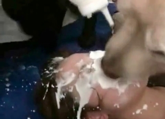Doggy creams Asian pussy during bestiality intercourse