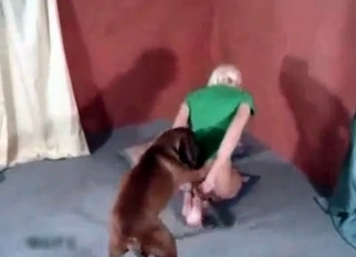 Sexy puppy and a lusty as hell blonde