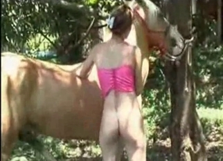 Outdoor bestiality with trained beast